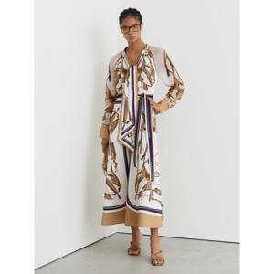 REISS Ellie Foulard-Print Tie-Neck Midi Dress